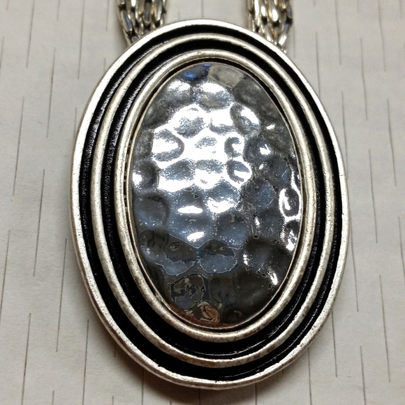 Silver Hammered Pendant Necklace with Four Strand Chain - Picture 6 of 6